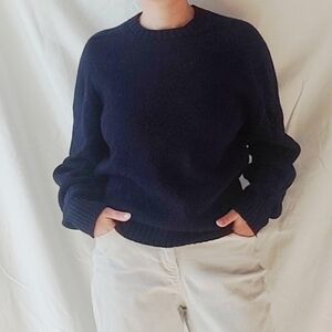 Dark Blue Knitted Wool Fisherman Style Men's Sweater